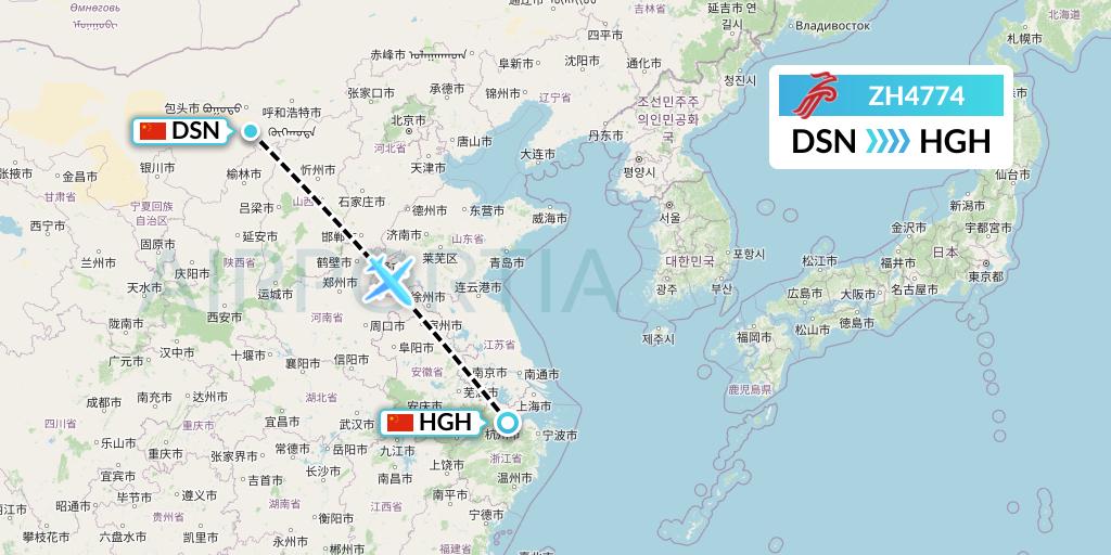ZH4774 Shenzhen Airlines Flight Map: Dongsheng to Hangzhou