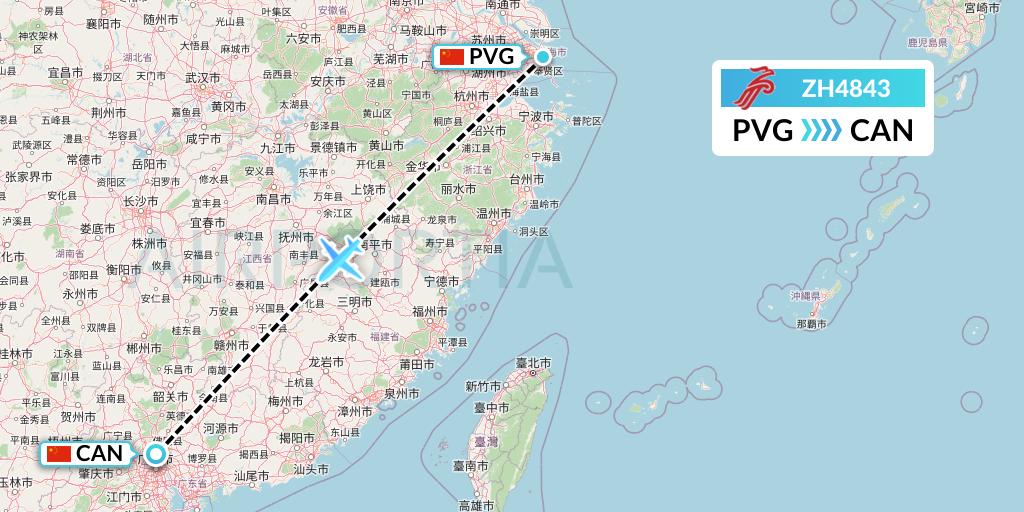 ZH4843 Shenzhen Airlines Flight Map: Shanghai to Guangzhou
