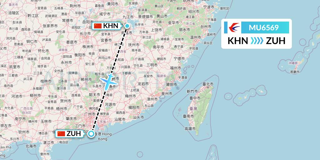 MU6569 China Eastern Airlines Flight Map: Nanchang to Zhuhai