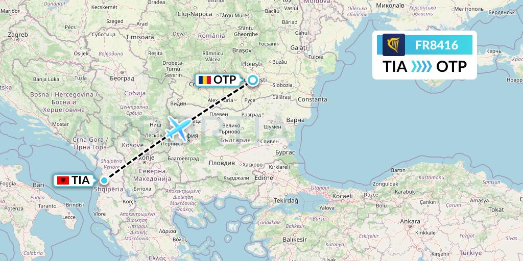 FR8416 Ryanair Flight Map: Tirana to Bucharest