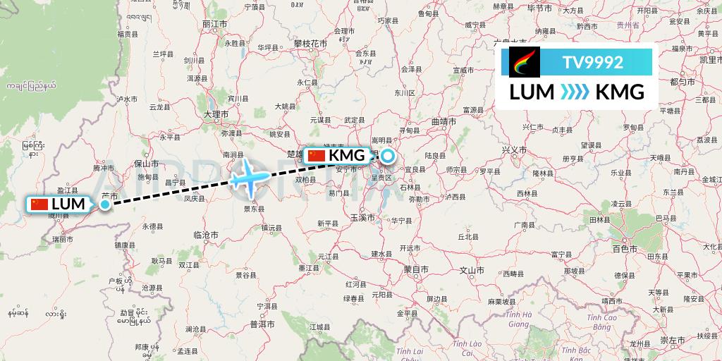 TV9992 Tibet Airlines Flight Map: Mangshi to Kunming