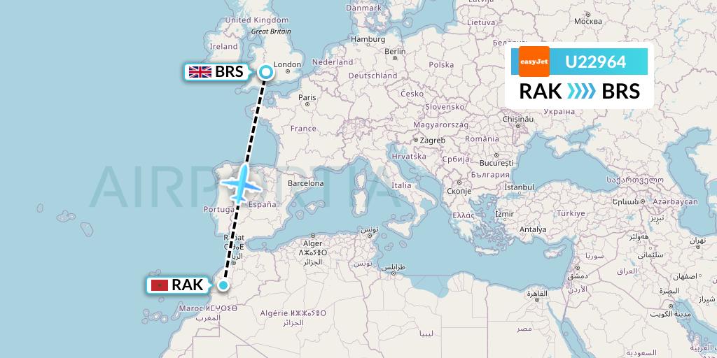U22964 EasyJet Flight Map: Marrakesh to Bristol