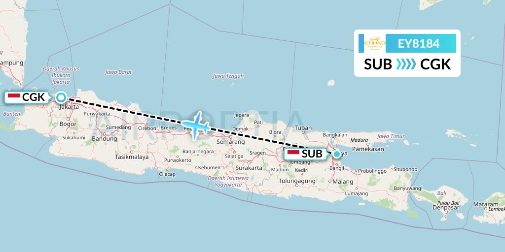 EY8184 Etihad Airways Flight Map: Surabaya to Jakarta