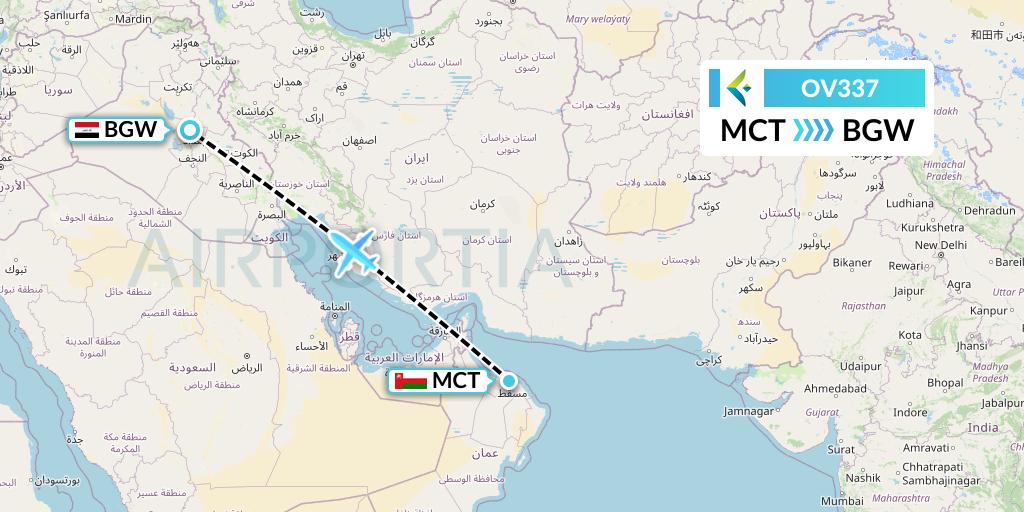 OV337 SalamAir Flight Map: Muscat to Baghdad