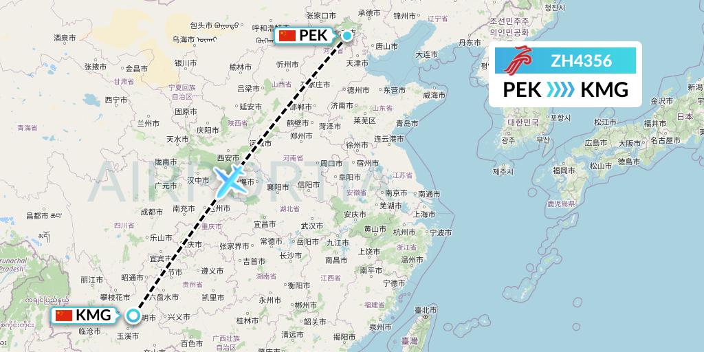 ZH4356 Shenzhen Airlines Flight Map: Beijing to Kunming