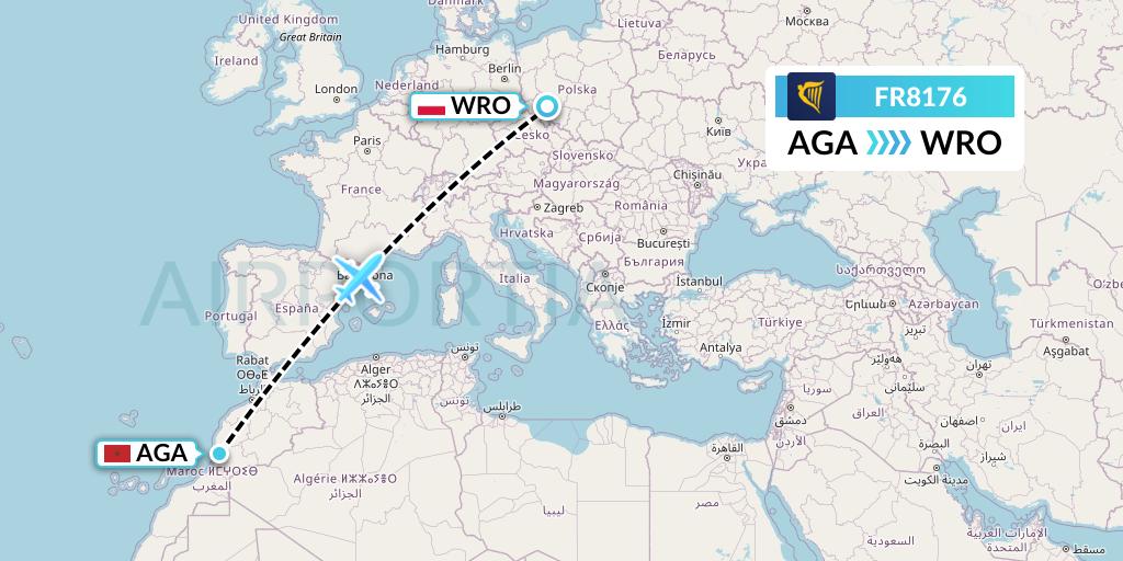 FR8176 Ryanair Flight Map: Agadir to Wroclaw