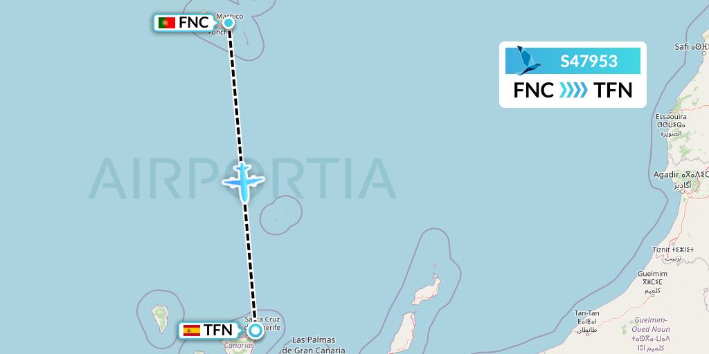 S47953 Azores Airlines Flight Map: Funchal to Tenerife