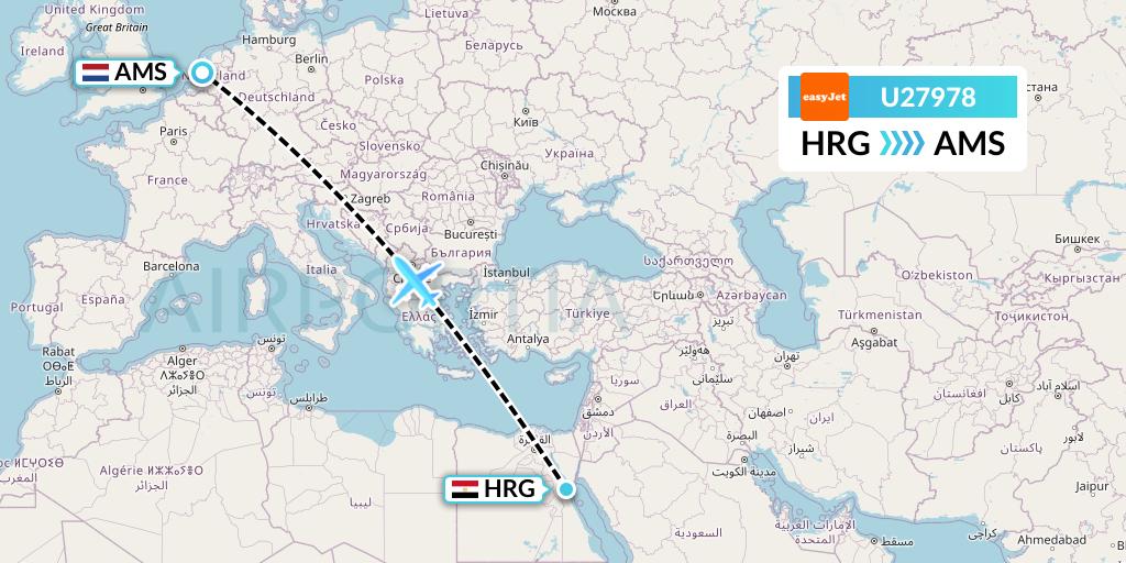 U27978 EasyJet Flight Map: Hurghada to Amsterdam