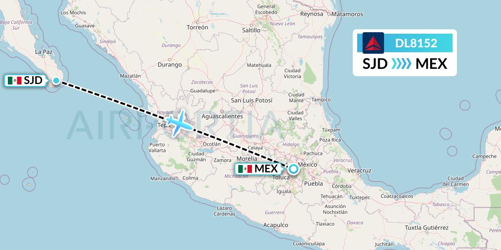 DL8152 Delta Air Lines Flight Map: San Jose del Cabo to Mexico City