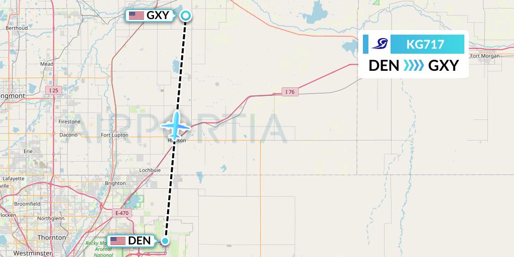 KG717 Key Lime Air Flight Map: Denver to Greeley