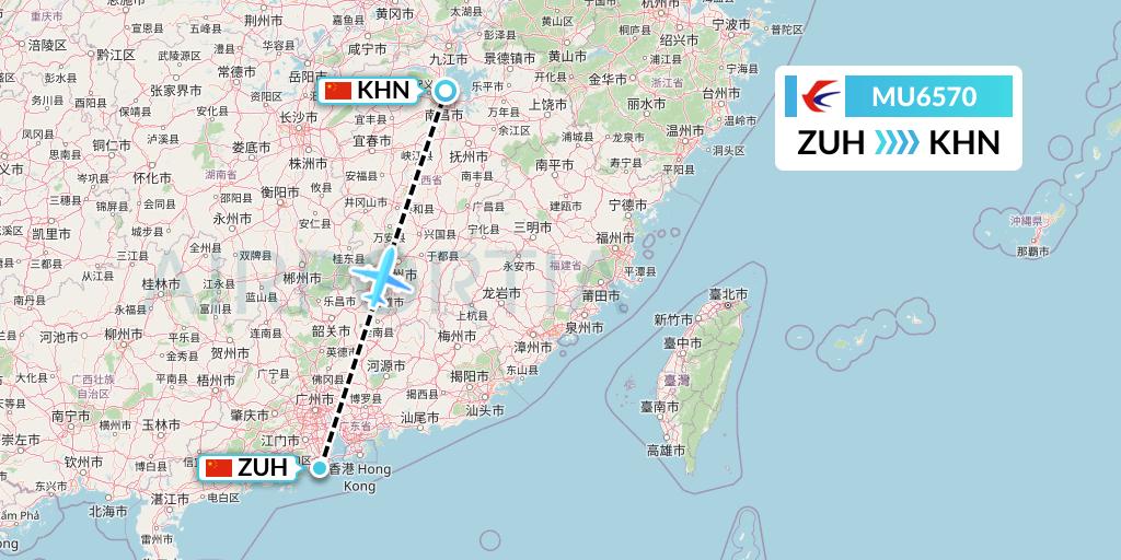 MU6570 China Eastern Airlines Flight Map: Zhuhai to Nanchang