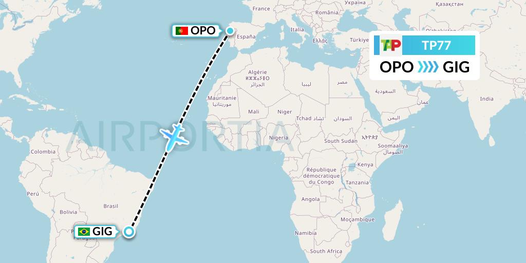 TP77 TAP Portugal Flight Map: Porto to Rio de Janeiro