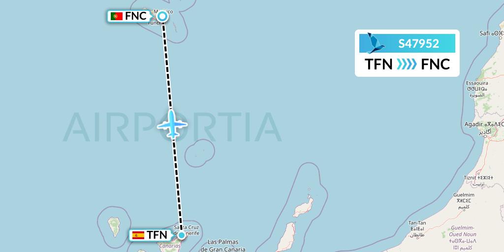 S47952 Azores Airlines Flight Map: Tenerife to Funchal