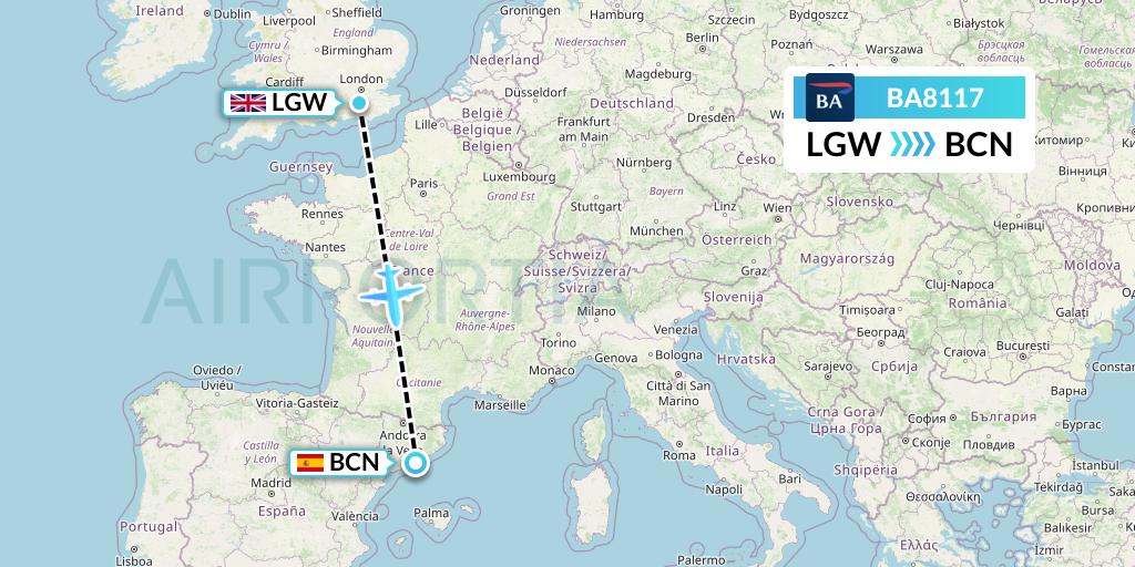 BA8117 British Airways Flight Map: London to Barcelona