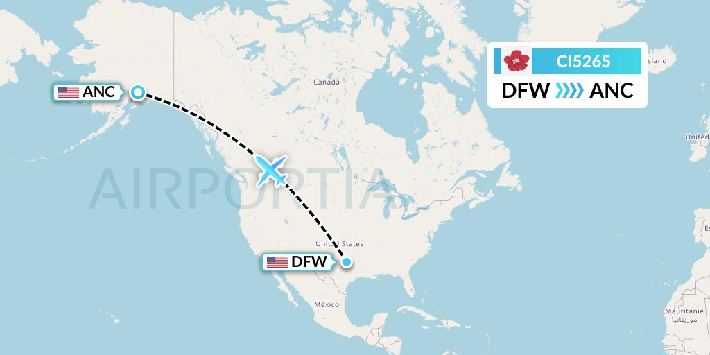 CI5265 China Airlines Flight Map: Dallas to Anchorage