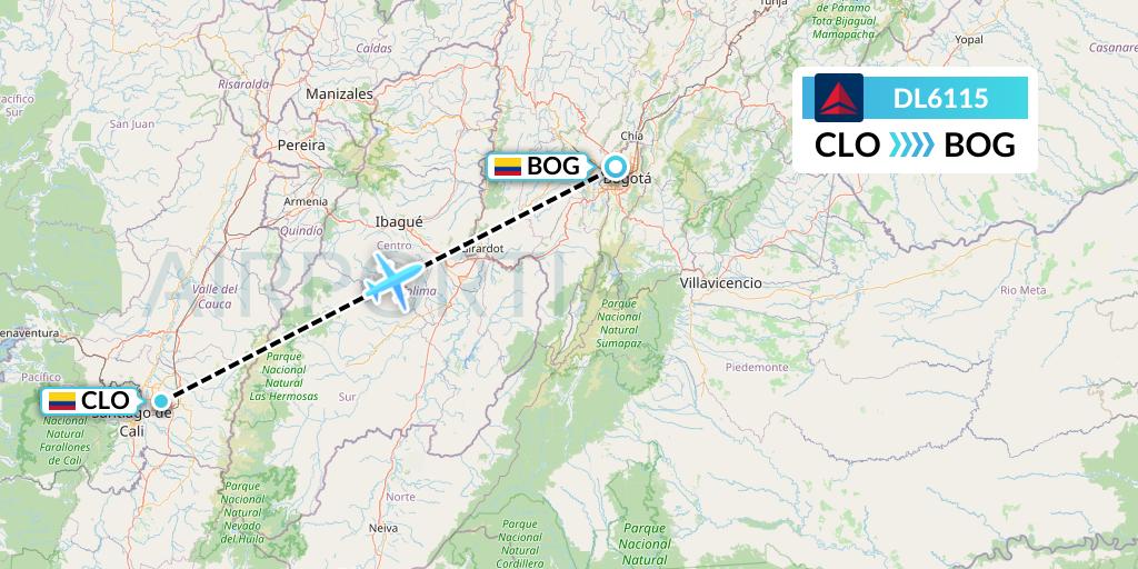 DL6115 Delta Air Lines Flight Map: Cali to Bogota