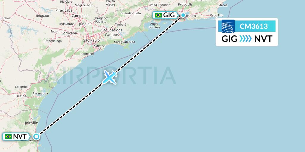 CM3613 Copa Airlines Flight Map: Rio de Janeiro to Navegantes