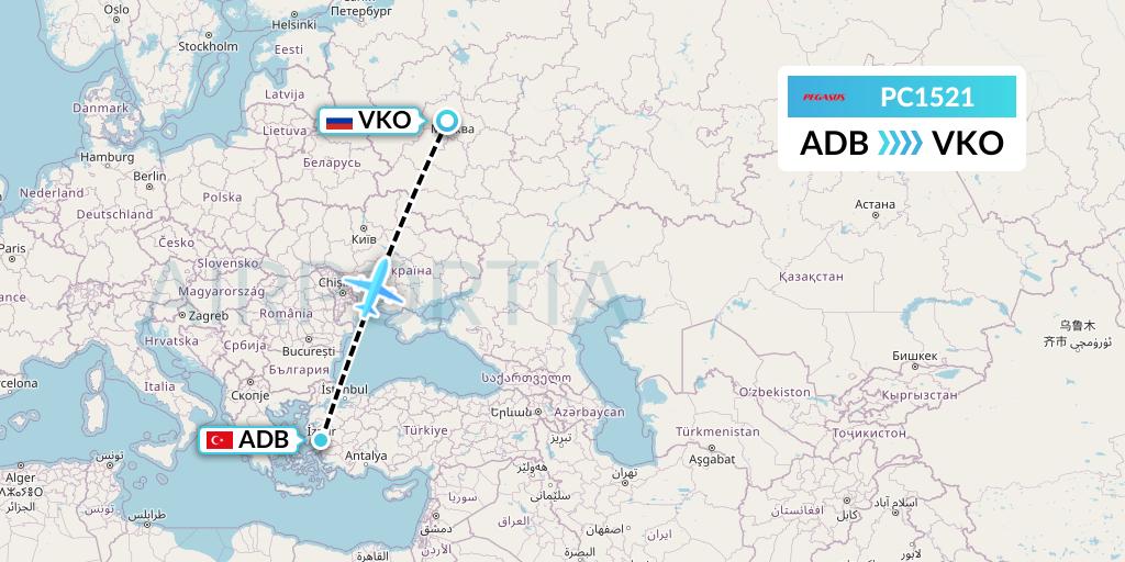 PC1521 Pegasus Airlines Flight Map: Izmir to Moscow