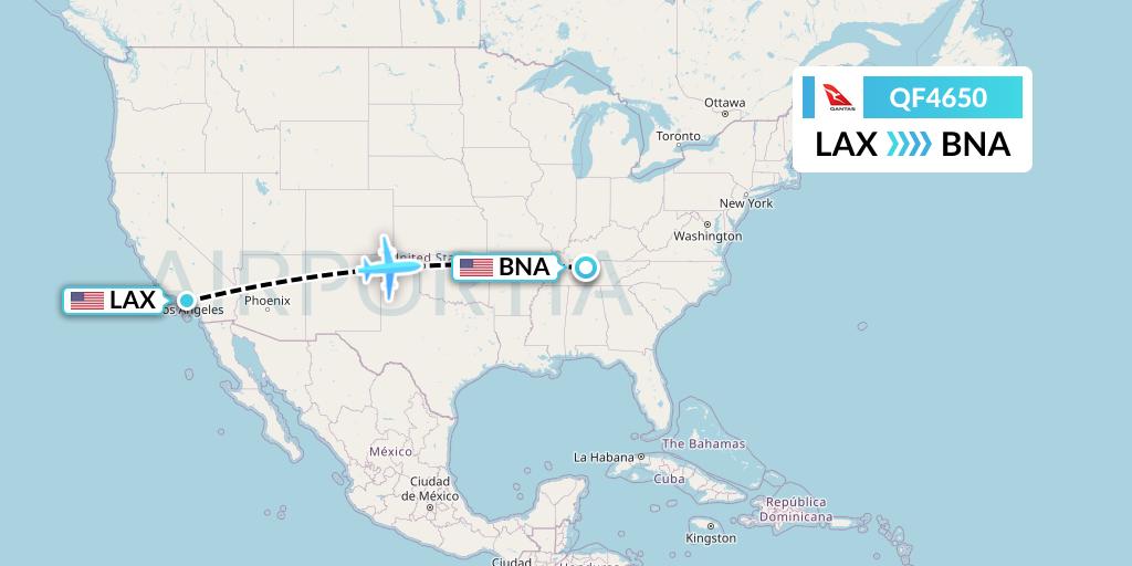 QF4650 Qantas Flight Map: Los Angeles to Nashville