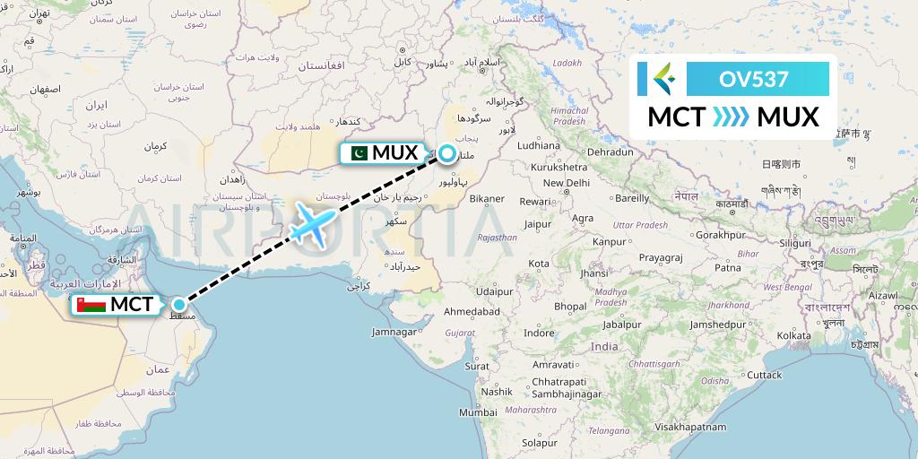 OV537 SalamAir Flight Map: Muscat to Multan