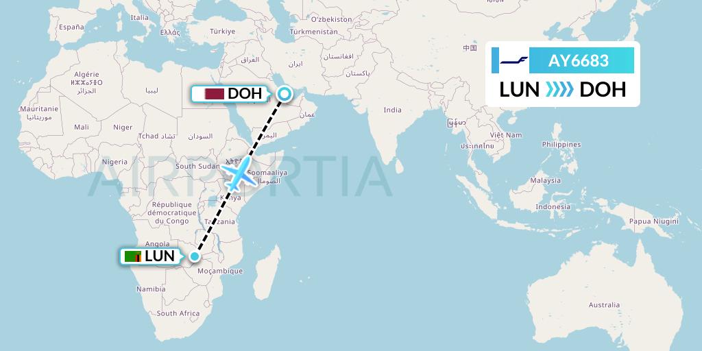 AY6683 Finnair Flight Map: Lusaka to Doha