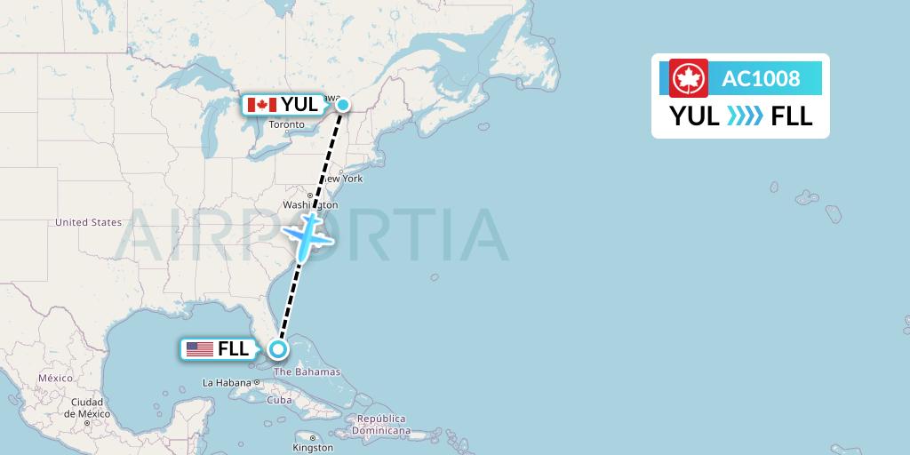 AC1008 Air Canada Flight Map: Montreal to Fort Lauderdale