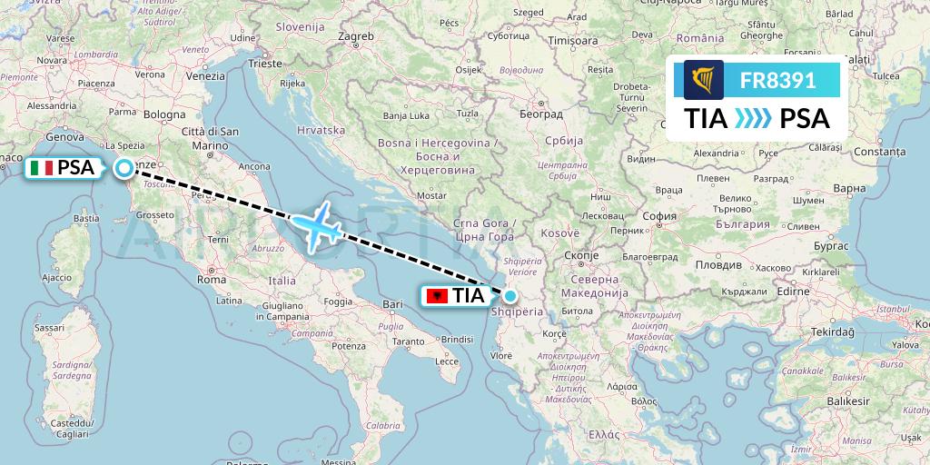 FR8391 Ryanair Flight Map: Tirana to Pisa