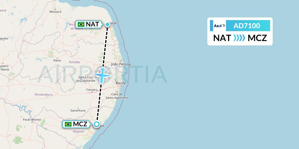 AD7100 Azul Brazilian Airlines Flight Map: Natal to Maceio