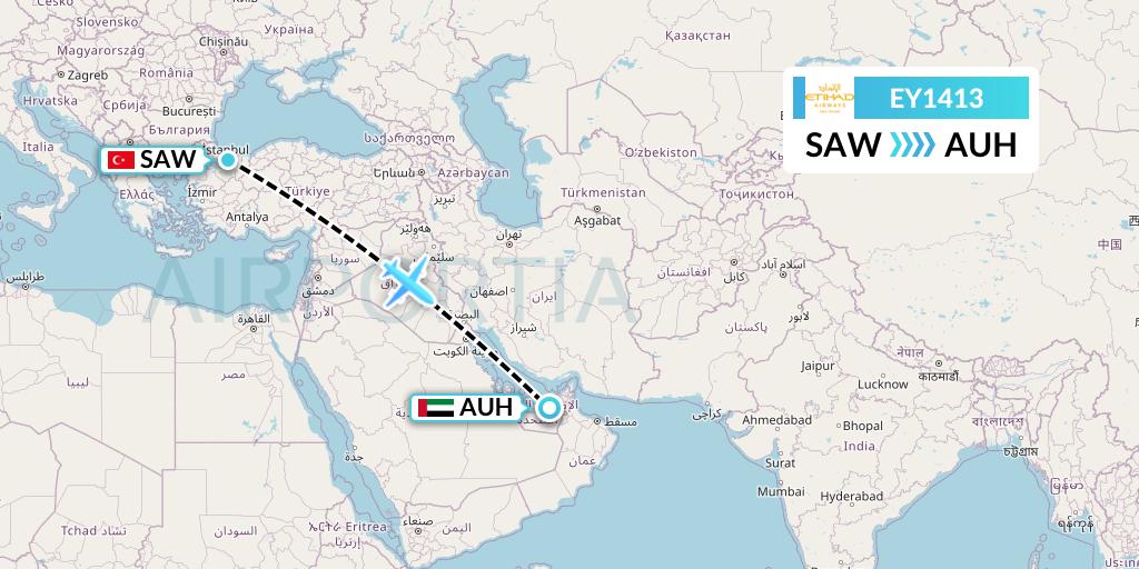 EY1413 Etihad Airways Flight Map: Istanbul to Abu Dhabi