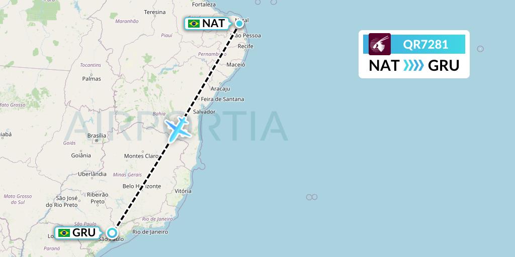 QR7281 Qatar Airways Flight Map: Natal to Sao Paulo