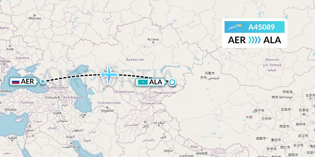 A45089 Azimuth Airlines Flight Map: Sochi to Almaty