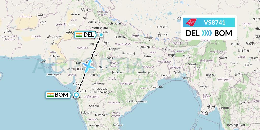 VS8741 Virgin Atlantic Airways Flight Map: Delhi to Mumbai
