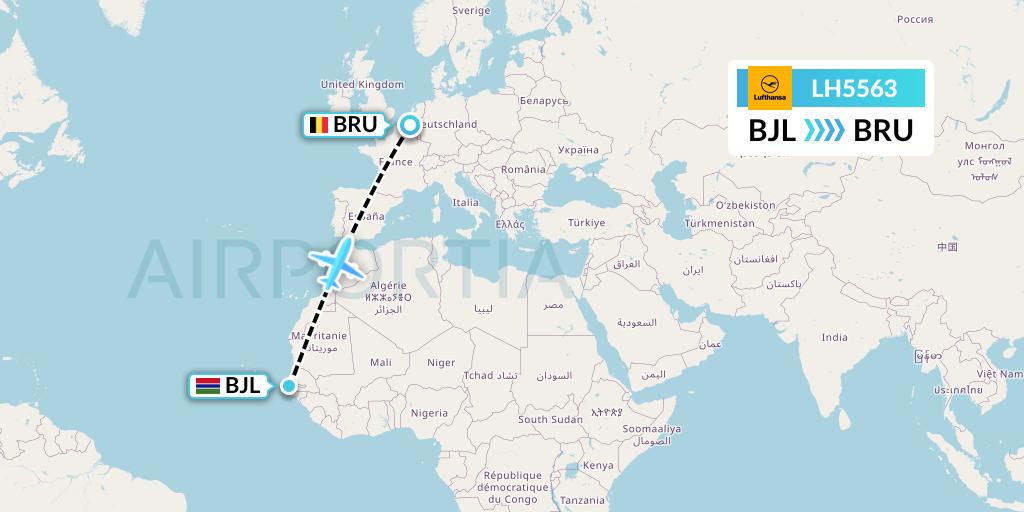 LH5563 Lufthansa Flight Map: Banjul to Brussels