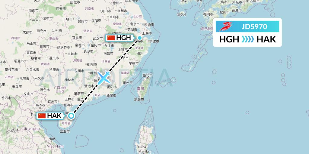 JD5970 Capital Airlines Flight Map: Hangzhou to Haikou