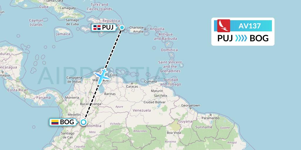 AV137 Avianca Flight Map: Punta Cana to Bogota