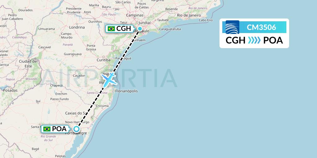 CM3506 Copa Airlines Flight Map: Sao Paulo to Porto Alegre