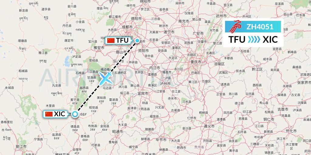 ZH4051 Shenzhen Airlines Flight Map: Chengdu to Xichang