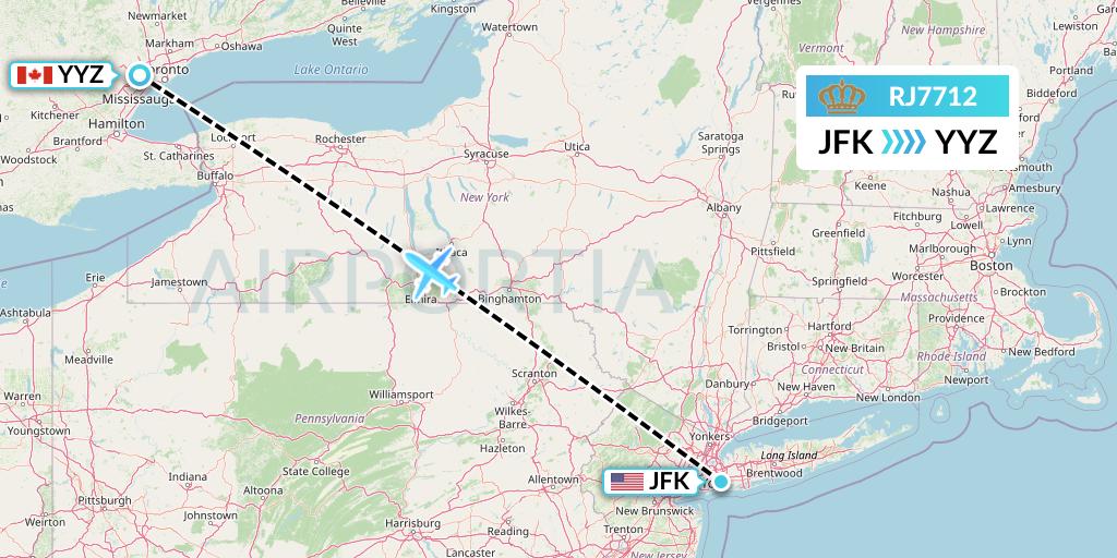 RJ7712 Royal Jordanian Flight Map: New York to Toronto