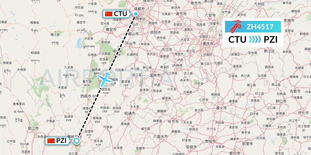 ZH4517 Shenzhen Airlines Flight Map: Chengdu to Panzhihua