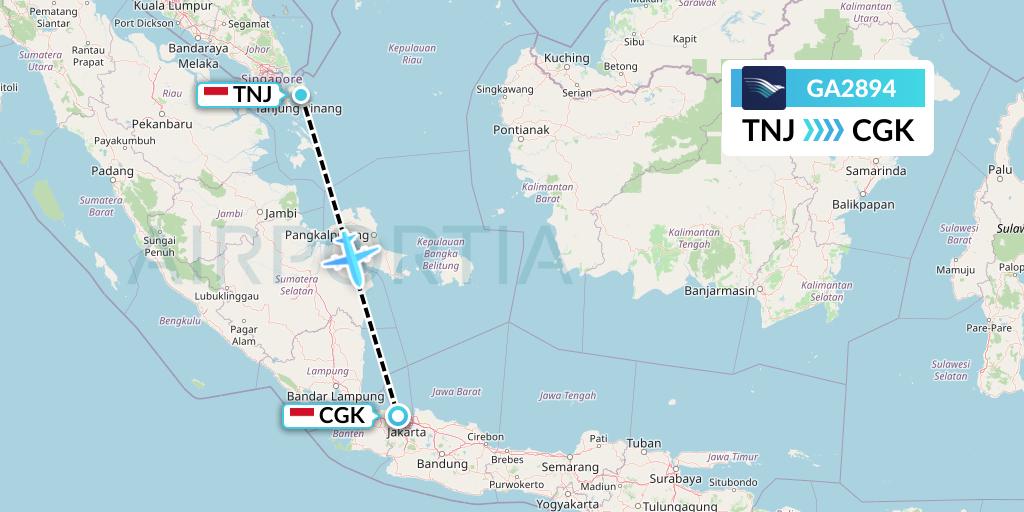 GA2894 Garuda Indonesia Flight Map: Tanjung Pinang to Jakarta