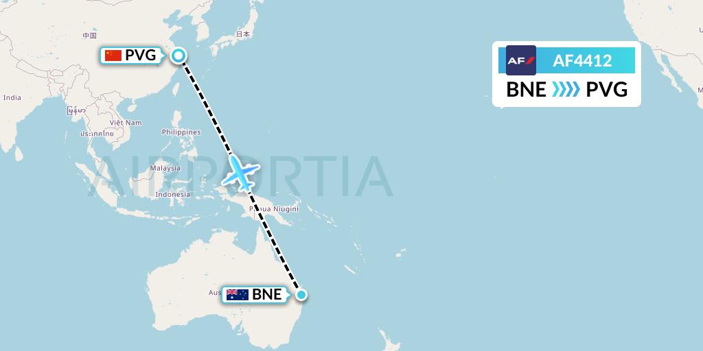 AF4412 Air France Flight Map: Brisbane to Shanghai