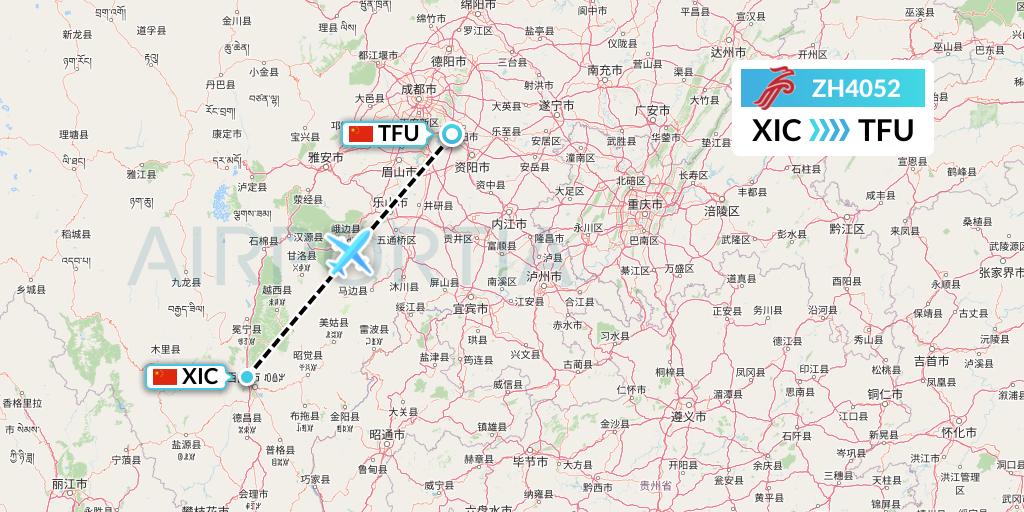ZH4052 Shenzhen Airlines Flight Map: Xichang to Chengdu