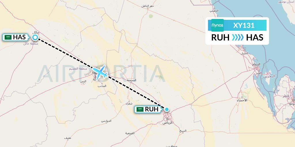 XY131 Flynas Flight Map: Riyadh to Ha'il