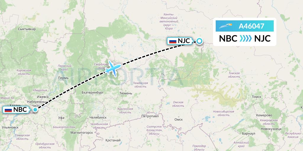 A46047 Azimuth Airlines Flight Map: Naberezhnye Chelny to Nizhnevartovsk
