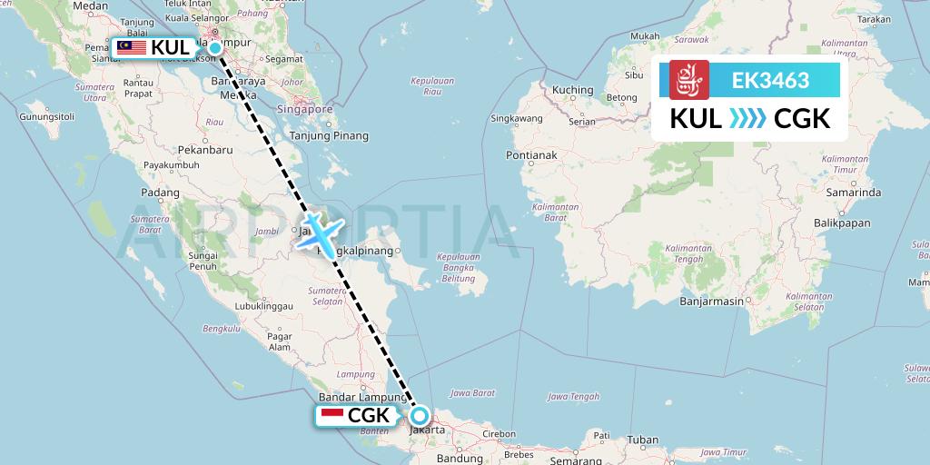 EK3463 Emirates Flight Map: Kuala Lumpur to Jakarta