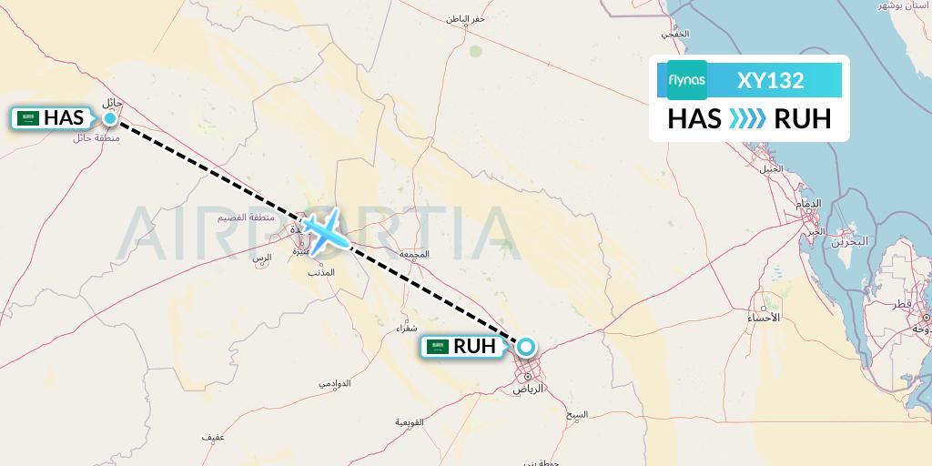 XY132 Flynas Flight Map: Ha'il to Riyadh