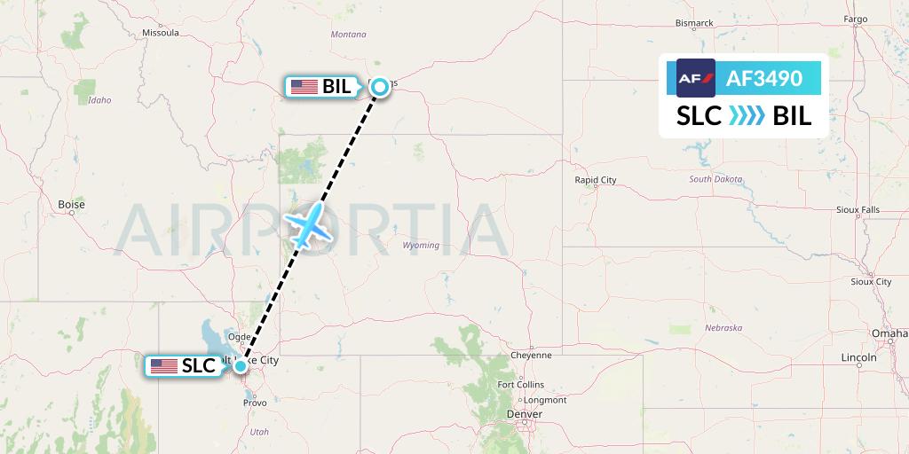 AF3490 Air France Flight Map: Salt Lake City to Billings