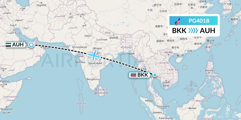 PG4018 Bangkok Airways Flight Map: Bangkok to Abu Dhabi