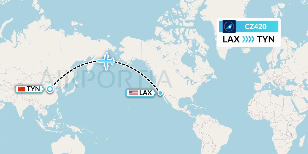 CZ420 China Southern Airlines Flight Map: Los Angeles to Taiyuan