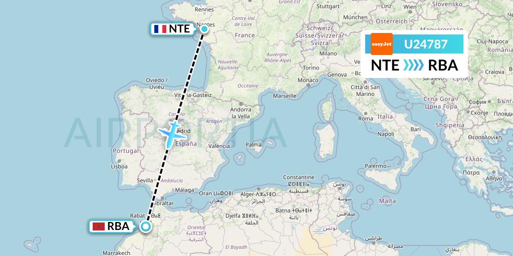 U24787 EasyJet Flight Map: Nantes to Rabat